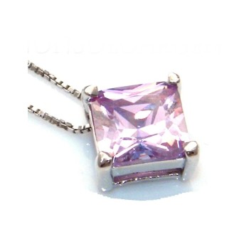 RMB|Collana argento 925 punto luce quadrato viola zircone 10mm carrè grande girocollo