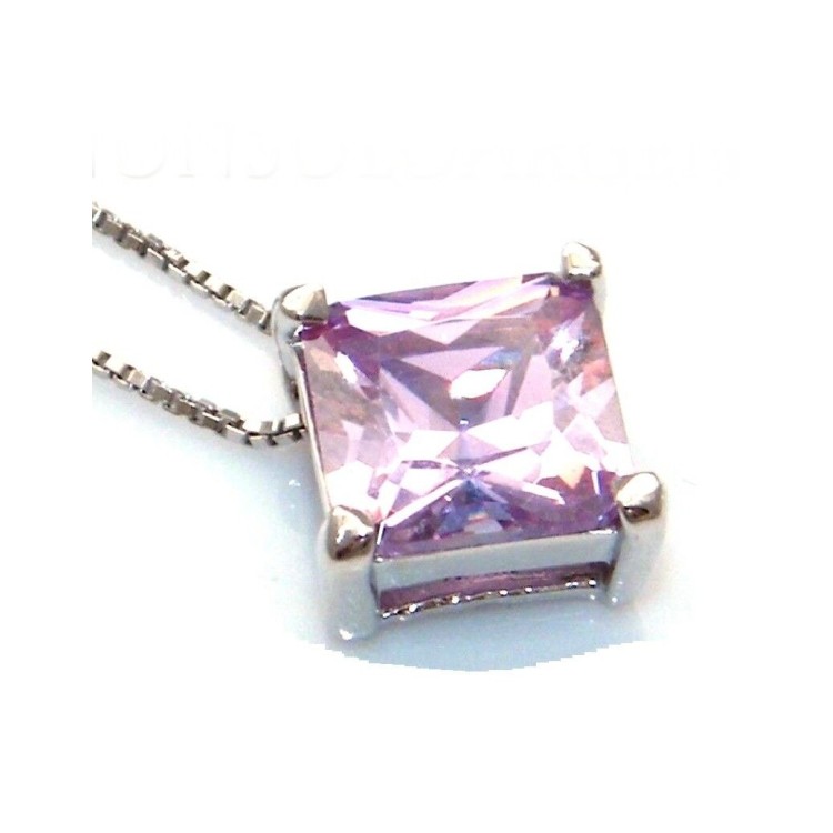 RMB|Collana argento 925 punto luce quadrato viola zircone 10mm carrè grande girocollo