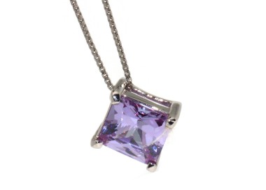 RMB|Collana argento 925 punto luce quadrato viola zircone 10mm carrè grande girocollo