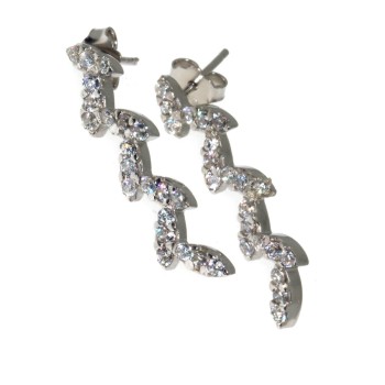 RMB|orecchini argento 925 foglie con pavè di zirconi bianchi donna