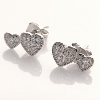 RMB|Argento 925 : orecchini donna zirconi bianchi cuore doppio