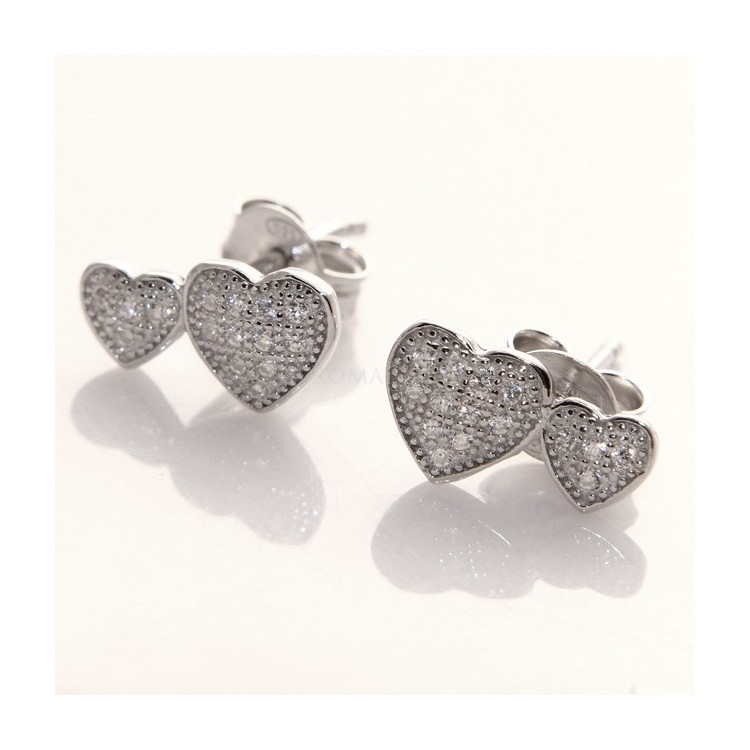 RMB|Argento 925 : orecchini donna zirconi bianchi cuore doppio