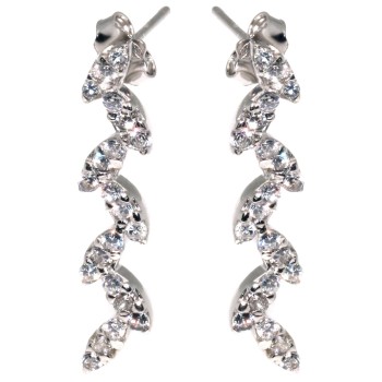 RMB|orecchini argento 925 foglie con pavè di zirconi bianchi donna