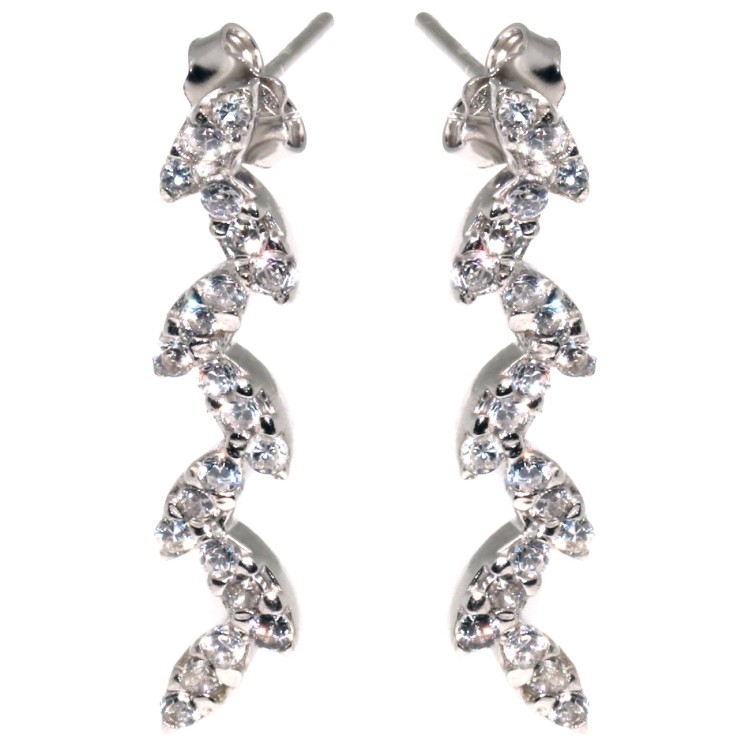 RMB|orecchini argento 925 foglie con pavè di zirconi bianchi donna
