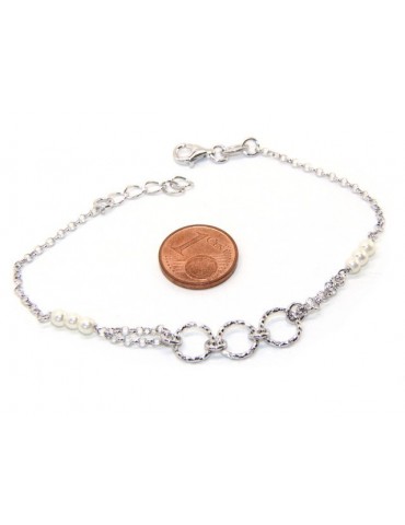 Men's Bracelet Men's Boy Silver 925 Rosary Handmade White Pearls With Diamond Circles 16.50-19.50 cm