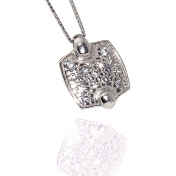 RMB|925 Sterling Silver Choker Square Cubic Zirconia Pendant Women's Necklace