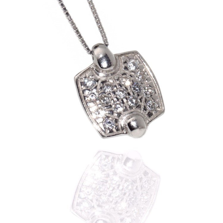RMB|925 Sterling Silver Choker Square Cubic Zirconia Pendant Women's Necklace