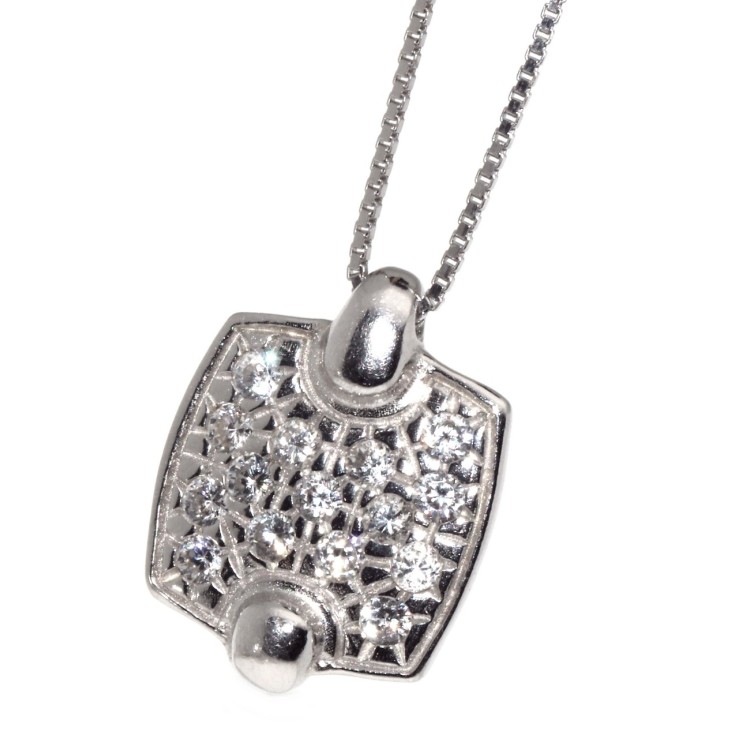 RMB|925 Sterling Silver Choker Square Cubic Zirconia Pendant Women's Necklace
