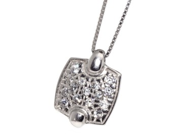 RMB|925 Sterling Silver Choker Square Cubic Zirconia Pendant Women's Necklace