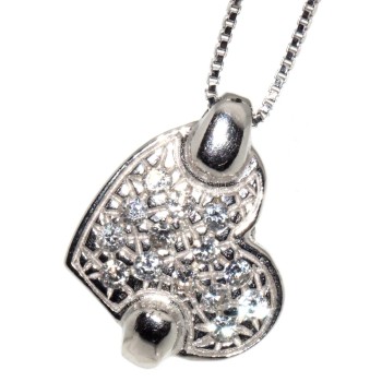 RMB|girocollo argento 925 mattonella cuore zirconi collana e ciondolo donna