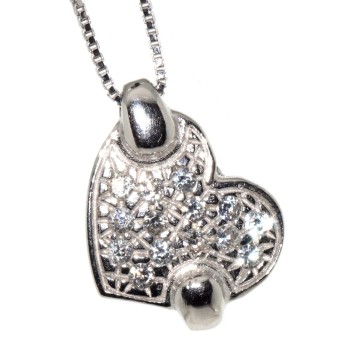 RMB|925 silver choker tile heart cubic zirconia necklace and pendant woman