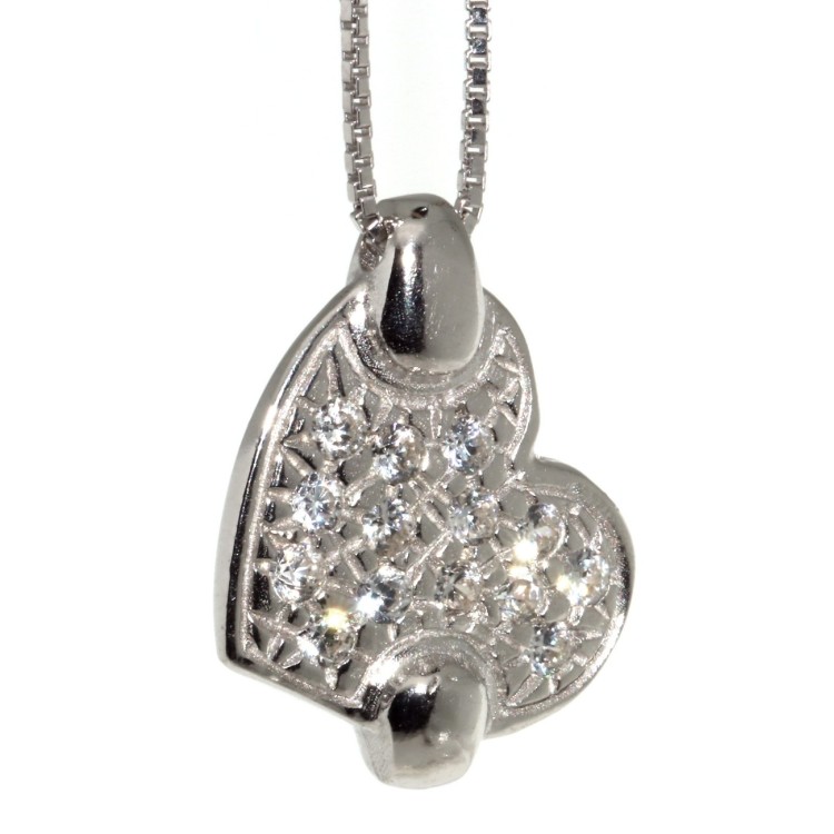 RMB|925 silver choker tile heart cubic zirconia necklace and pendant woman