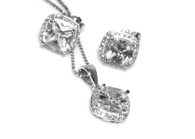 RMB|Parure argento 925 zircone grande quadrato collana e Orecchini abbinati