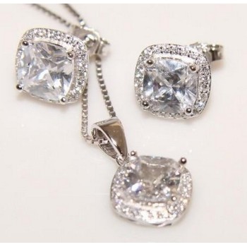 RMB|Parure argento 925 zircone grande quadrato collana e Orecchini abbinati