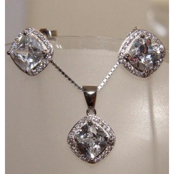 RMB|Parure argento 925 zircone grande quadrato collana e Orecchini abbinati