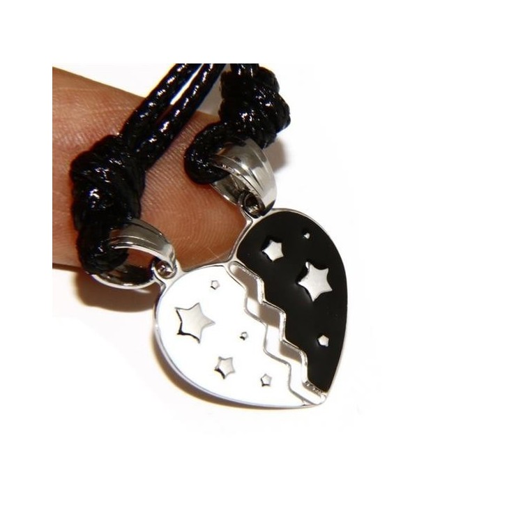 RMB|broken heart pendant steel heart stars enamelled white black him her