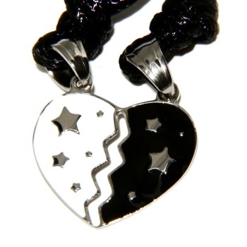 RMB|broken heart pendant steel heart stars enamelled white black him her
