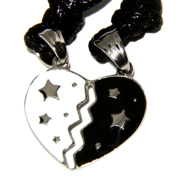RMB|broken heart pendant steel heart stars enamelled white black him her