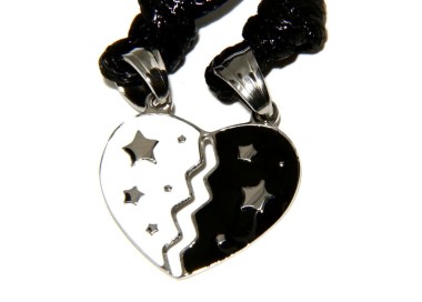 RMB|broken heart pendant steel heart stars enamelled white black him her