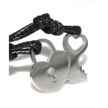 RMB|key padlock pendants to break in steel his and hers necklace black laces