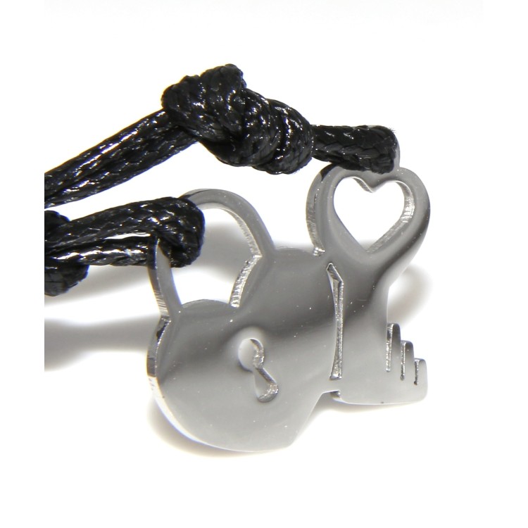 RMB|key padlock pendants to break in steel his and hers necklace black laces