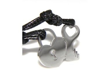 RMB|key padlock pendants to break in steel his and hers necklace black laces