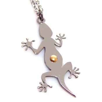 RMB|Gecko stainless steel necklace with lizard gold gilded point pendant