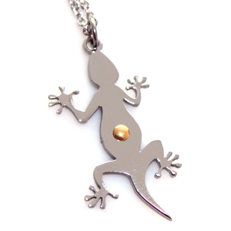 RMB|Gecko stainless steel necklace with lizard gold gilded point pendant