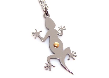 RMB|Gecko stainless steel necklace with lizard gold gilded point pendant