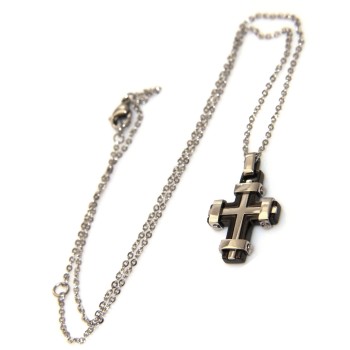 RMB|collana ciondolo croce potenziata acciaio nero o cromato per uomo