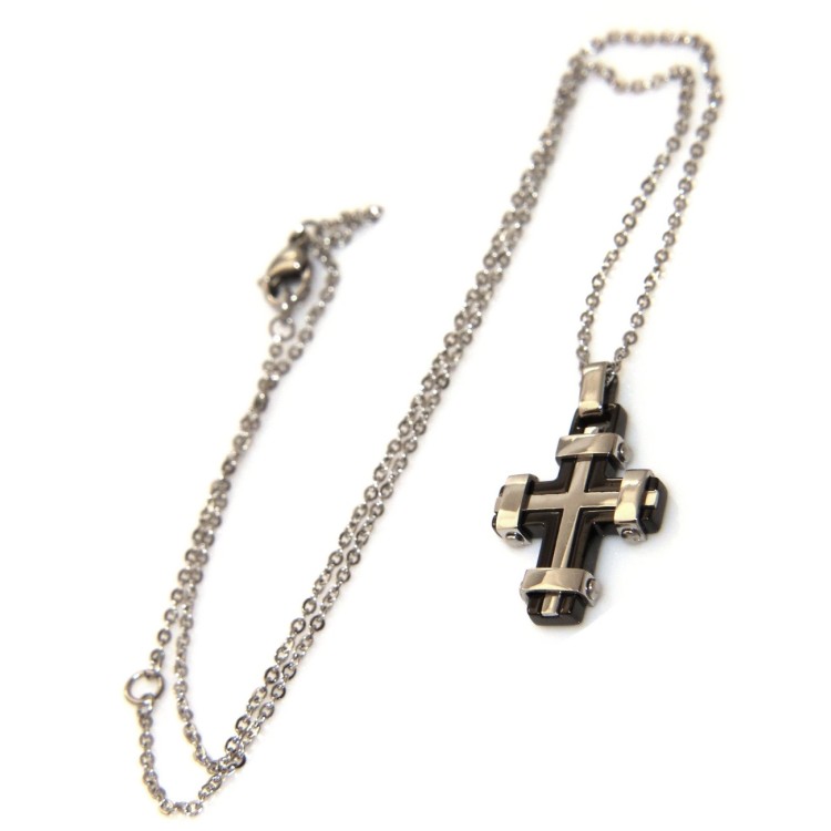 RMB|collana ciondolo croce potenziata acciaio nero o cromato per uomo