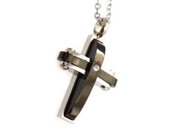 RMB|Stainless steel black cross pendant necklace with zircon for men