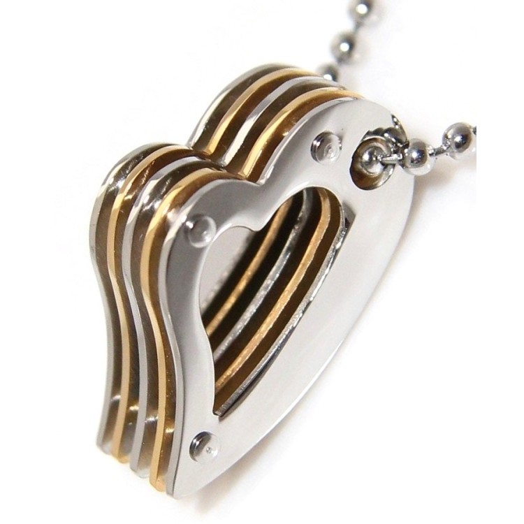 RMB|Collana cuore a strati bullonato acciaio cromato e oro, da donna