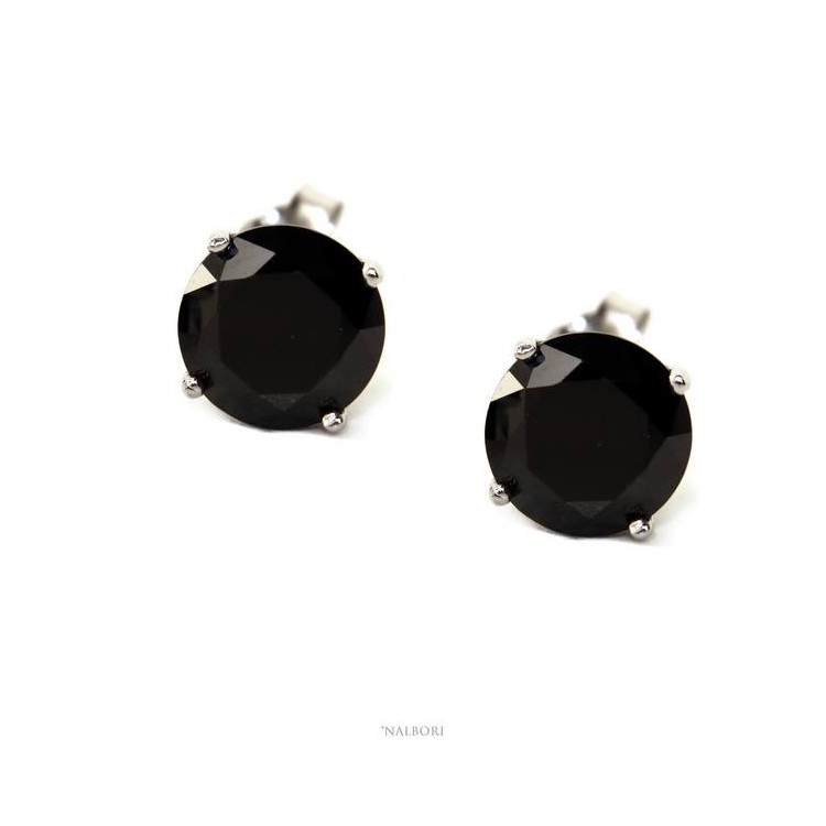 RMB|Silver 925: earrings man / woman light point pin and jaws zircon black or white 7 mm