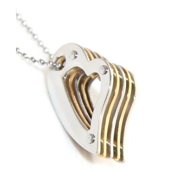 RMB|Layered heart necklace bolted chrome steel and gold, for women