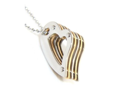 RMB|Layered heart necklace bolted chrome steel and gold, for women