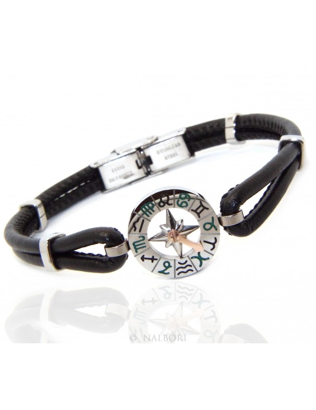 Stainless steel bracelet and skin leather hypoallergenic  zodiac zodiacal 19 cm