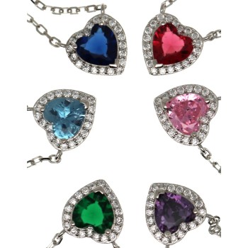 RMB|925 silver heart necklace with colored and white zircons for women