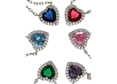 RMB|925 silver heart necklace with colored and white zircons for women