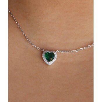 RMB|collana argento 925 cuore di zirconi smeraldo verde e bianchi per donna