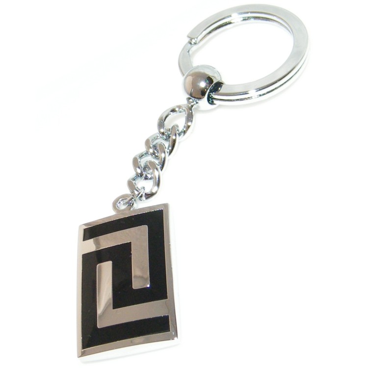 RMB|Rectangular steel key ring with black fret, for house car keys
