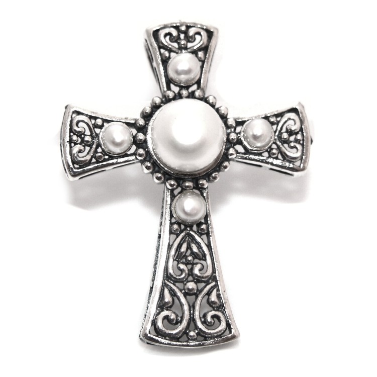 RMB|925 silver pendant pearls on ethnic Templar cross