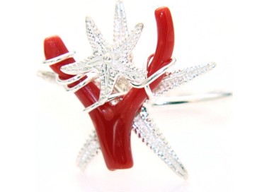RMB|925 silver ring real star coral and starfish