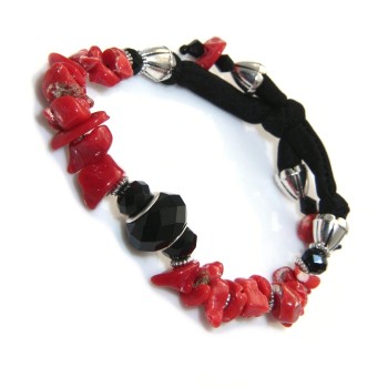 RMB|Bracciale corallo agata nera naturali con lycra per donna