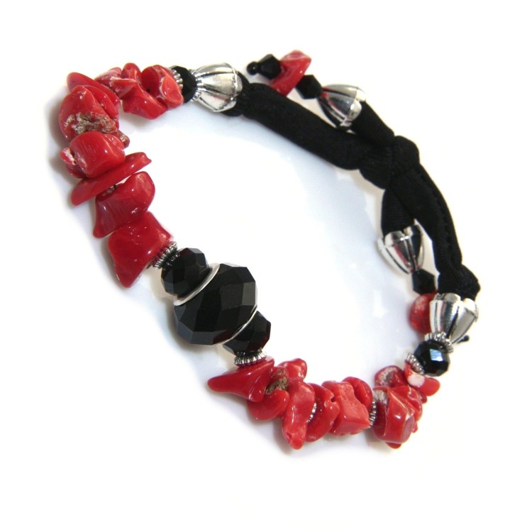 RMB|Natural black agate coral bracelet with lycra for women