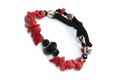 RMB|Bracciale corallo agata nera naturali con lycra per donna