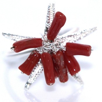 RMB|925 coral silver ring with starfish and adjustable tuft