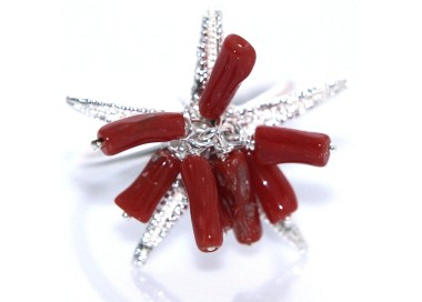 RMB|925 coral silver ring with starfish and adjustable tuft