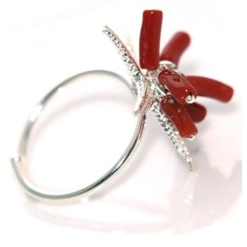 RMB|925 coral silver ring with starfish and adjustable tuft