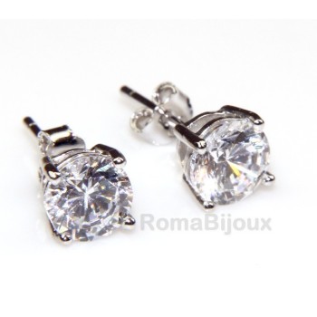 RMB|Argento 925 : orecchini uomo/donna punto luce perno e griffe zircone nero o bianco 7 mm